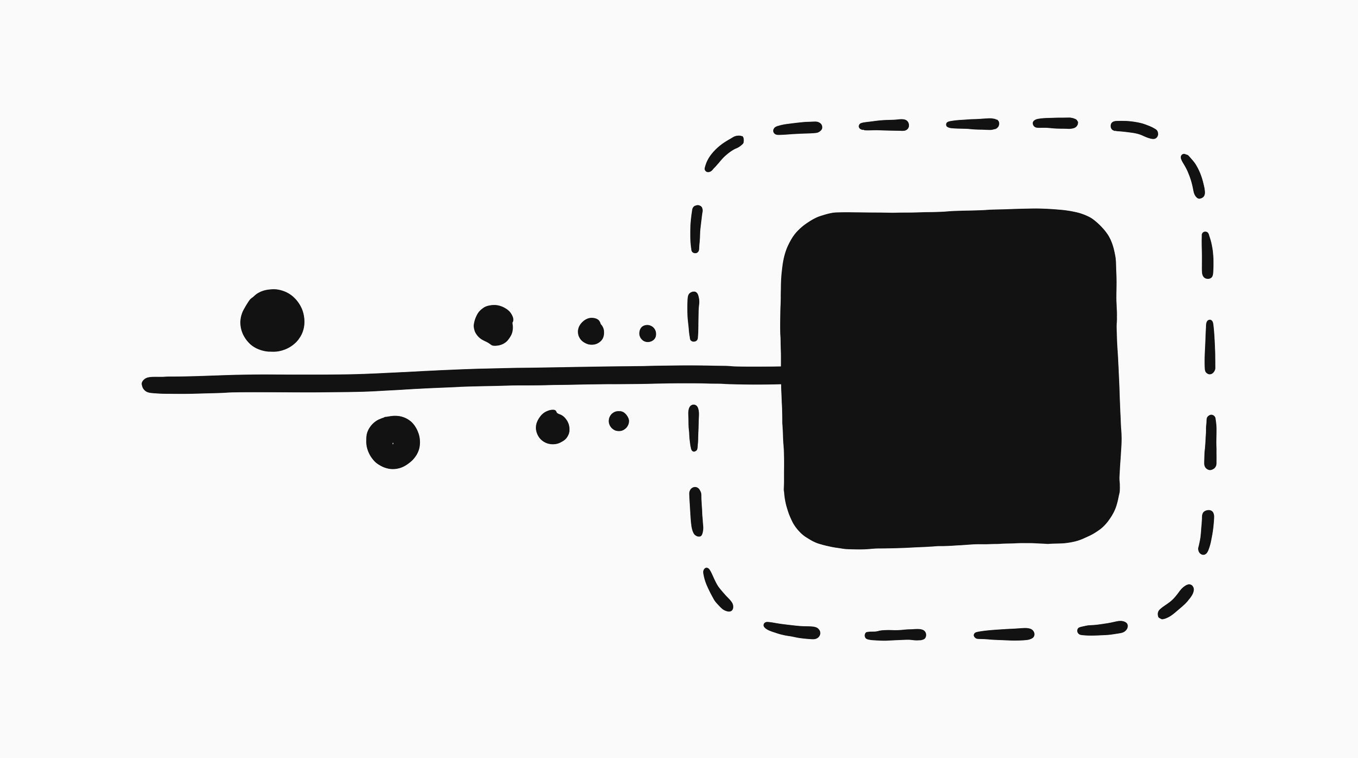 A stream of dots travelling along a line into a server that sits inside a dashed perimeter