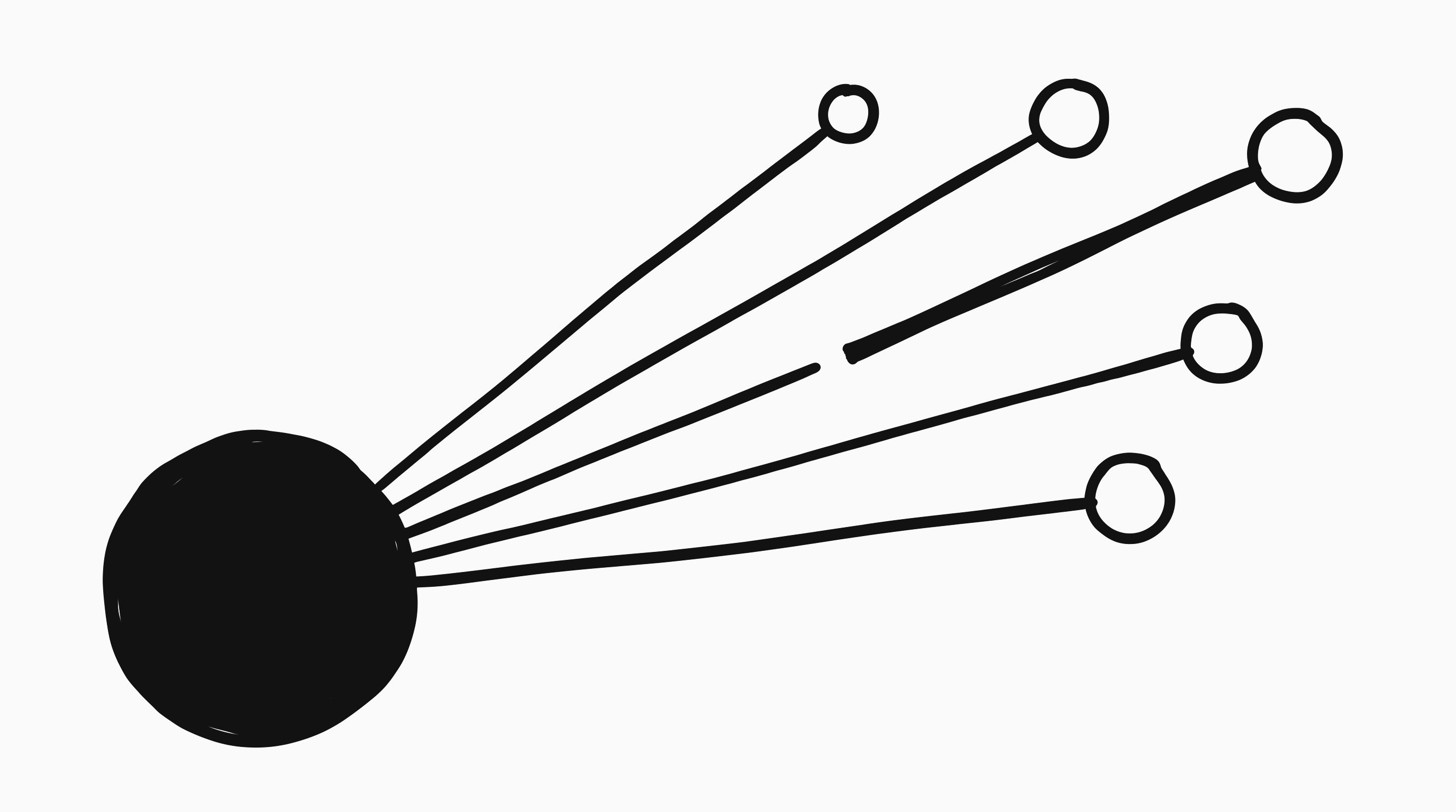 A large circle branching out to five smaller ones, with a visible break in one of the links