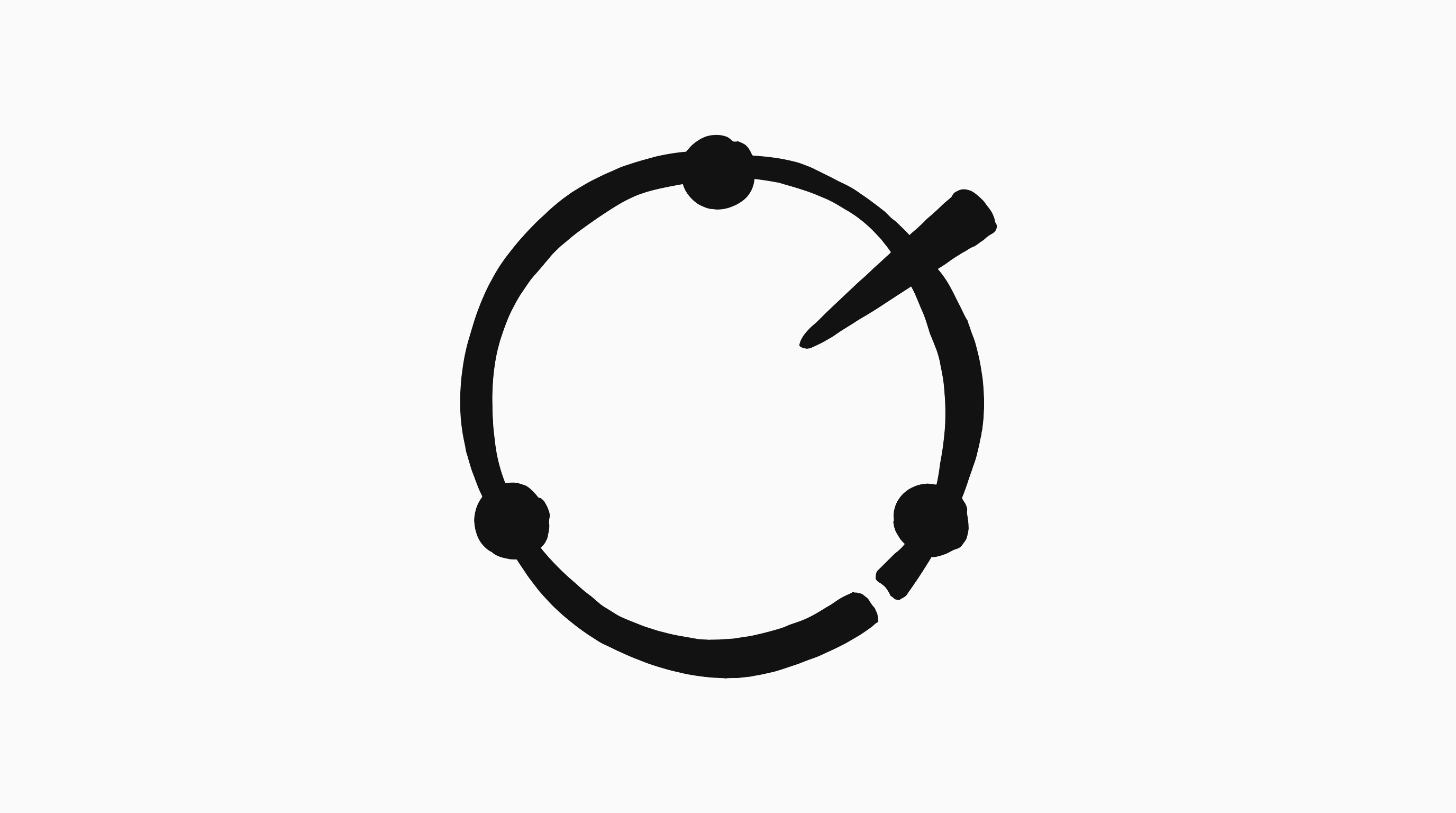 A broken ring marked with three points and a direction wedge, tracing the ReAct reasoning loop