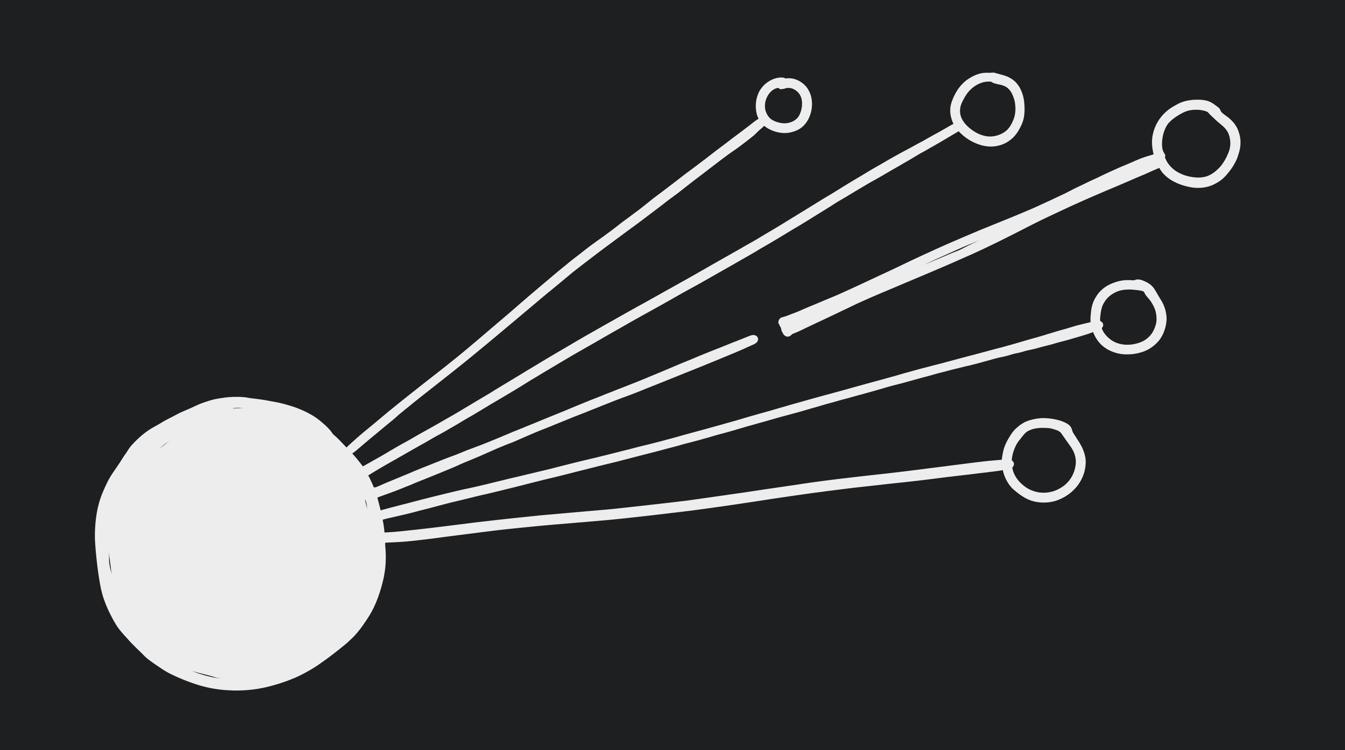 A large circle branching out to five smaller ones, with a visible break in one of the links