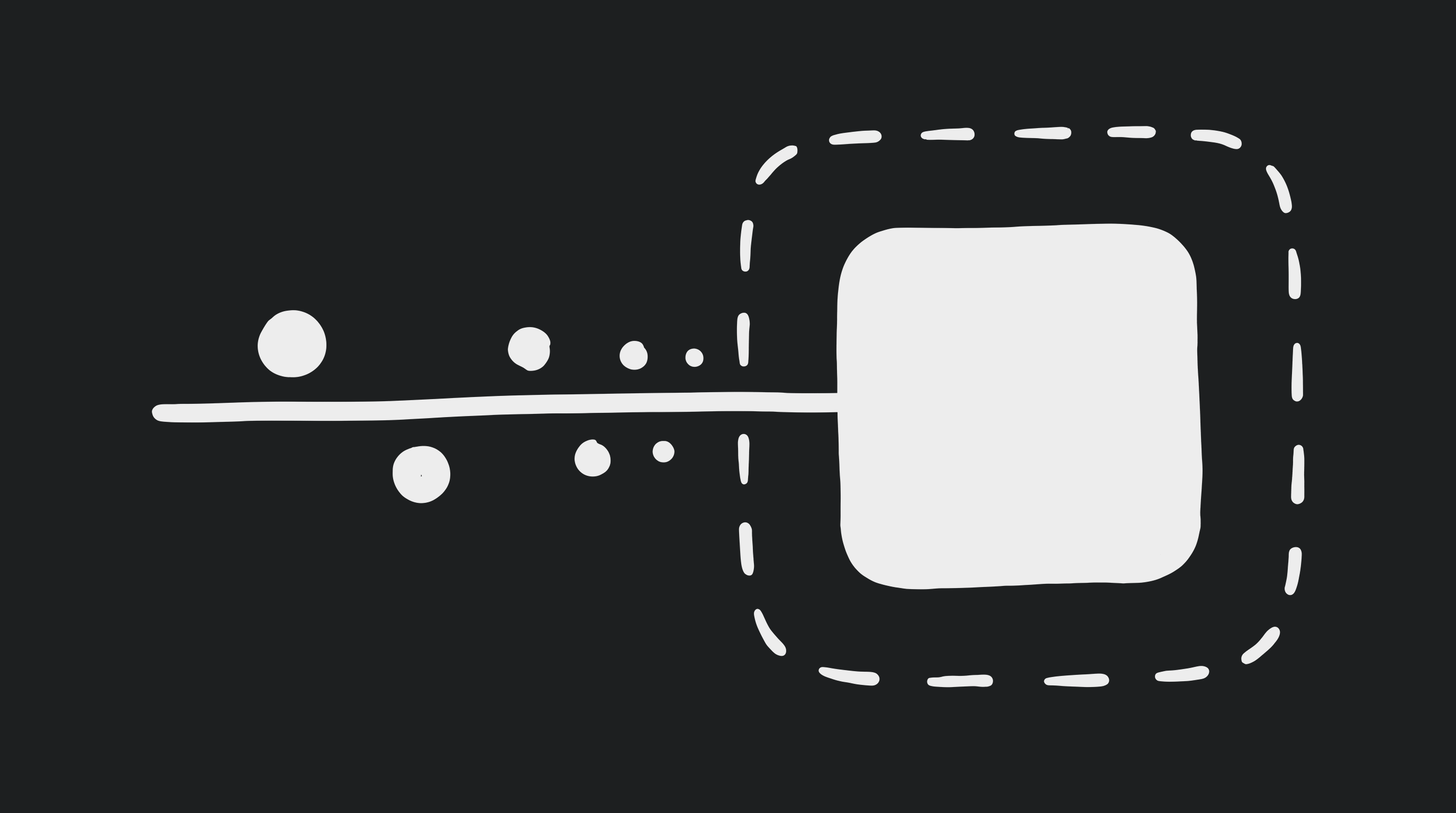 A stream of dots travelling along a line into a server that sits inside a dashed perimeter