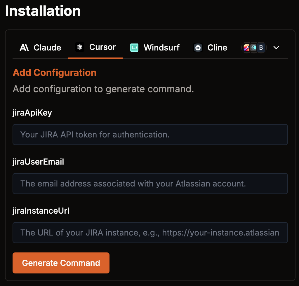 Jira MCP server command configuration @Jira MCP server command configuration